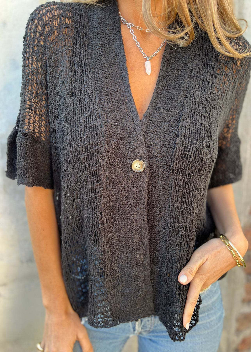 Organic White V Neck Hollow Out Knit Tops Summer