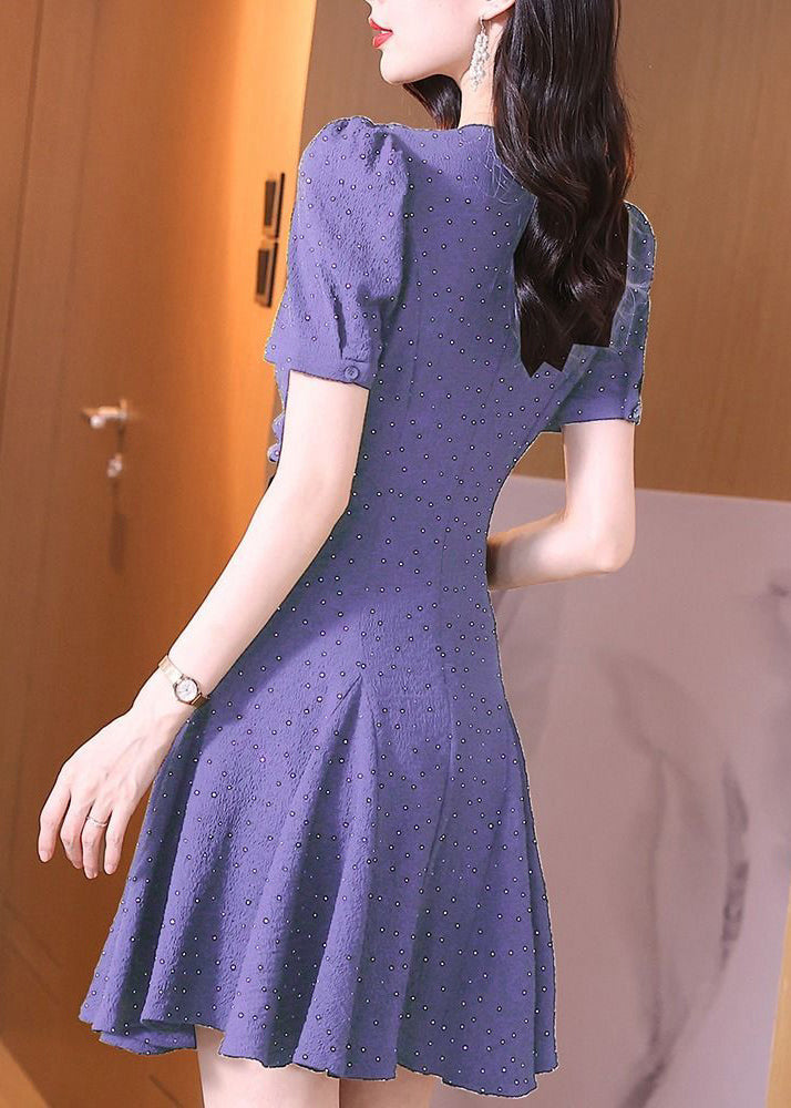 Purple V Neck Ruffled Chiffon Dress Summer