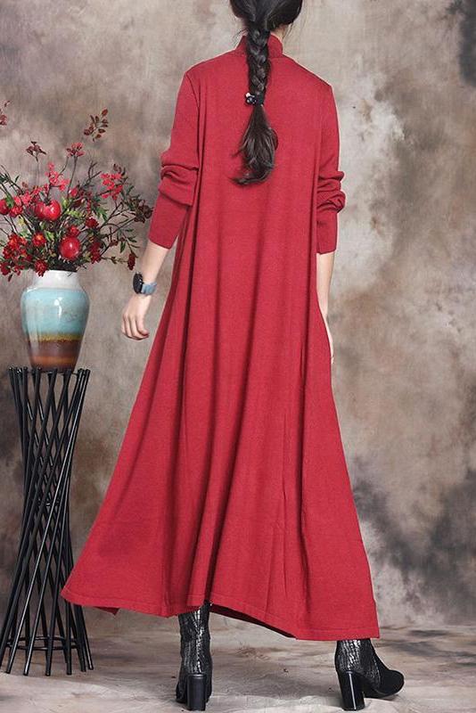 Pure Color Knitted High Neckline Dress