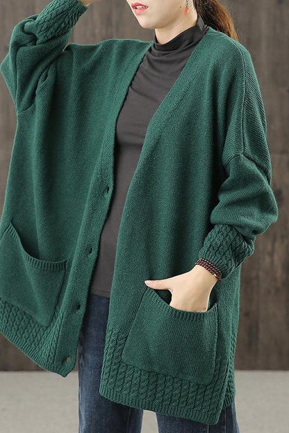 Knitted V-neck Cotton Cardigan Sweater Coat
