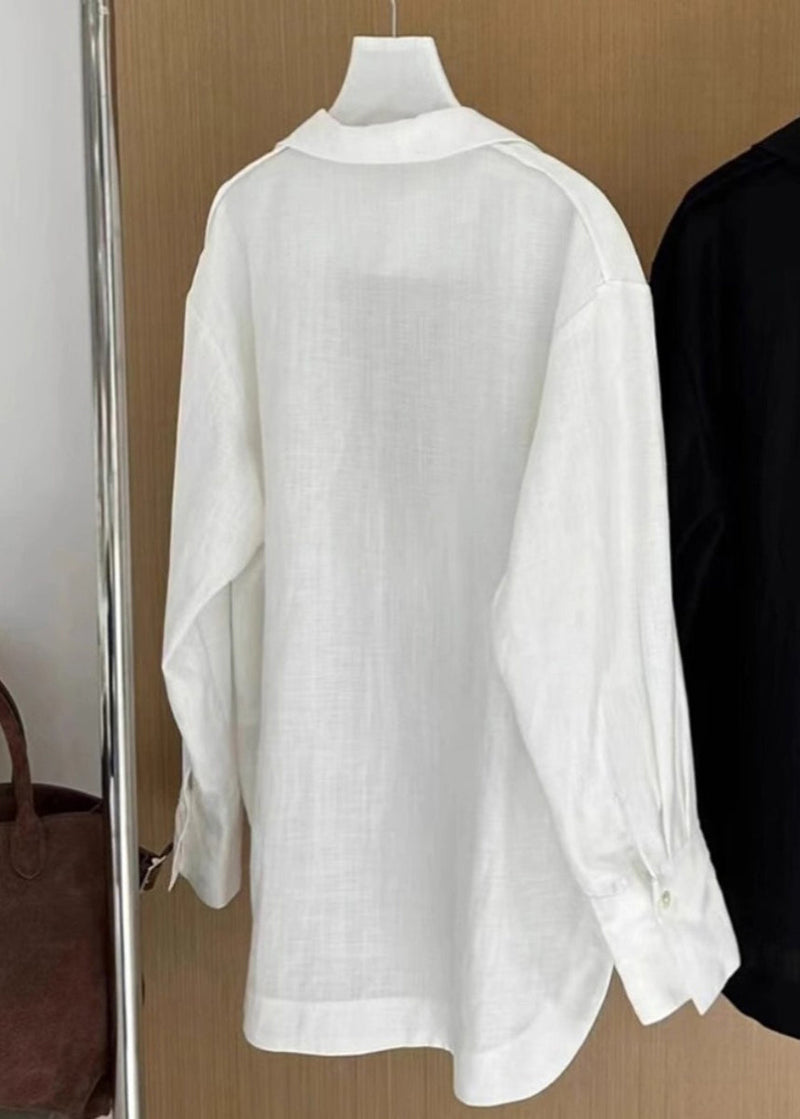 White V Neck Cotton Blouses Fall