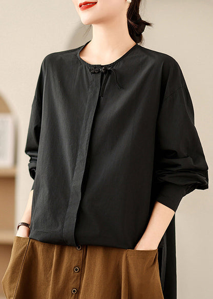 Black Oversized Patchwork Cotton Shirts Spring