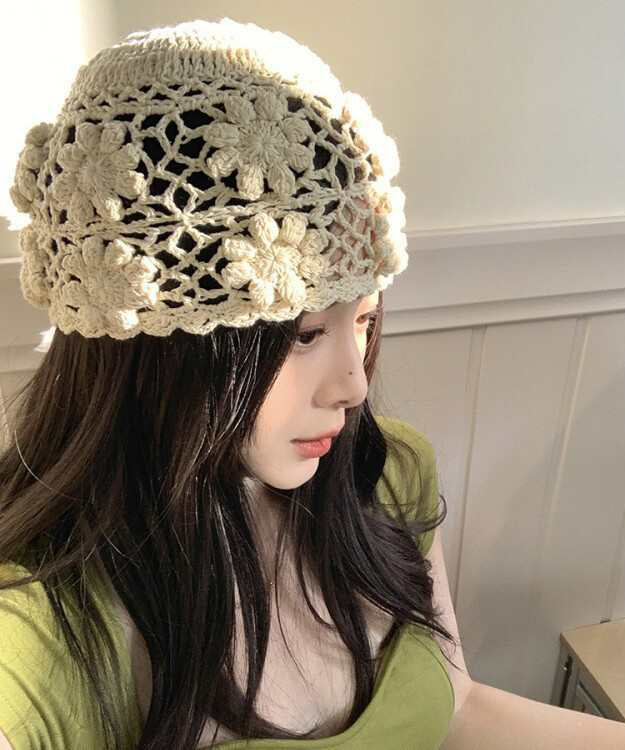 Handmade Beige Hollow Out Knit Boonie Hat