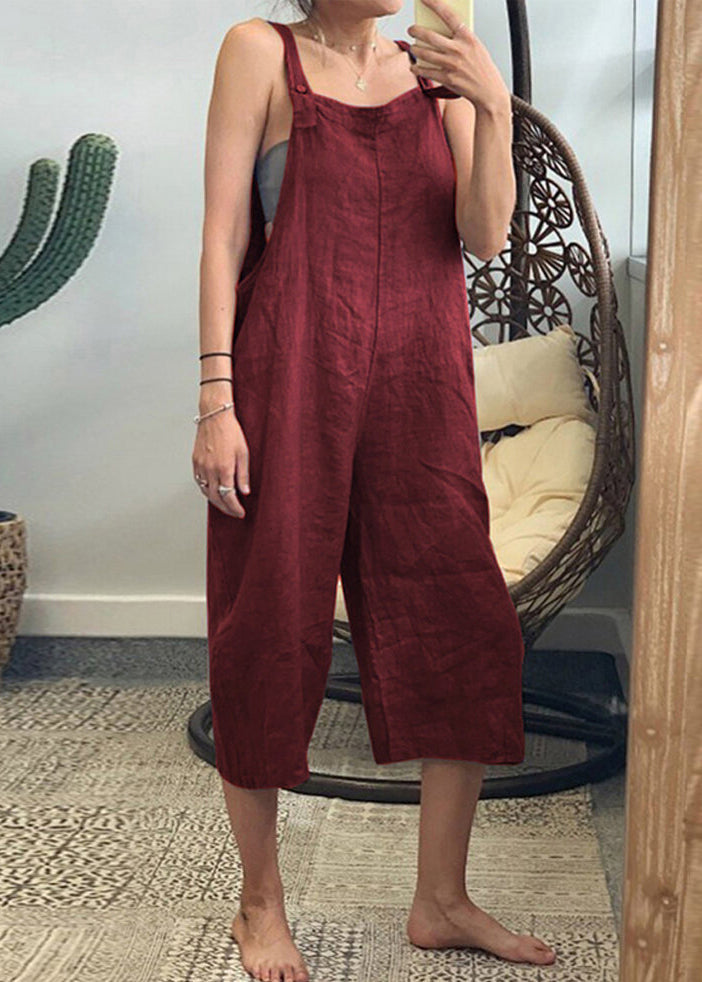 French Yellow High Waist Cotton Jumpsuits Sleeveless