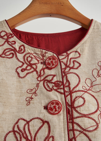 Khaki Embroidered Cotton Coat Fall