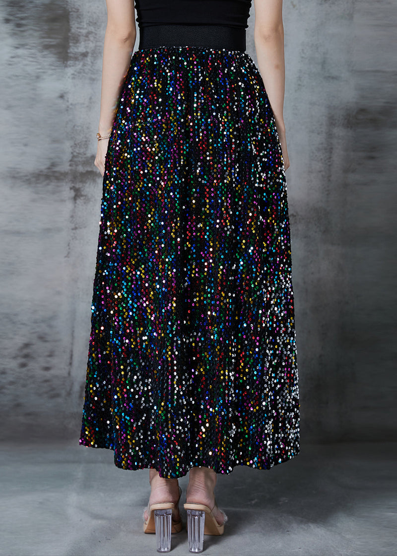 Fine Rainbow Sequins Cotton a Line Skirts Fall