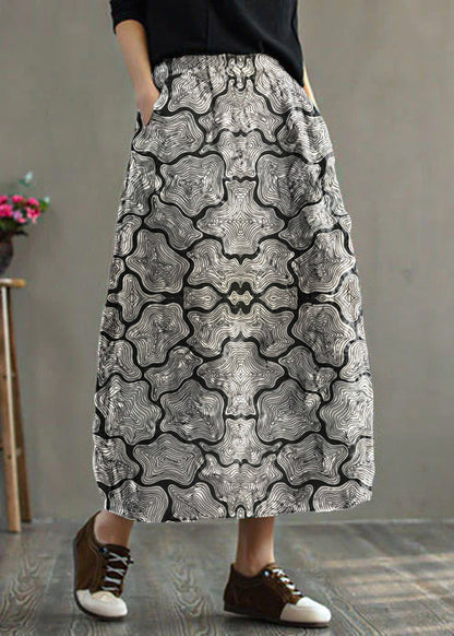 Red Elastic Waist Patchwork Print Fine Cotton Filled Skirt Winter
