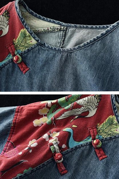 Denim Cotton Patchwork Pocket T-shirt