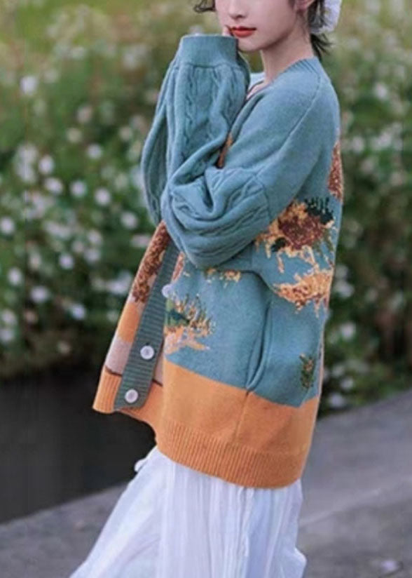 Green Button Cotton Knit Sweaters Coats Fall