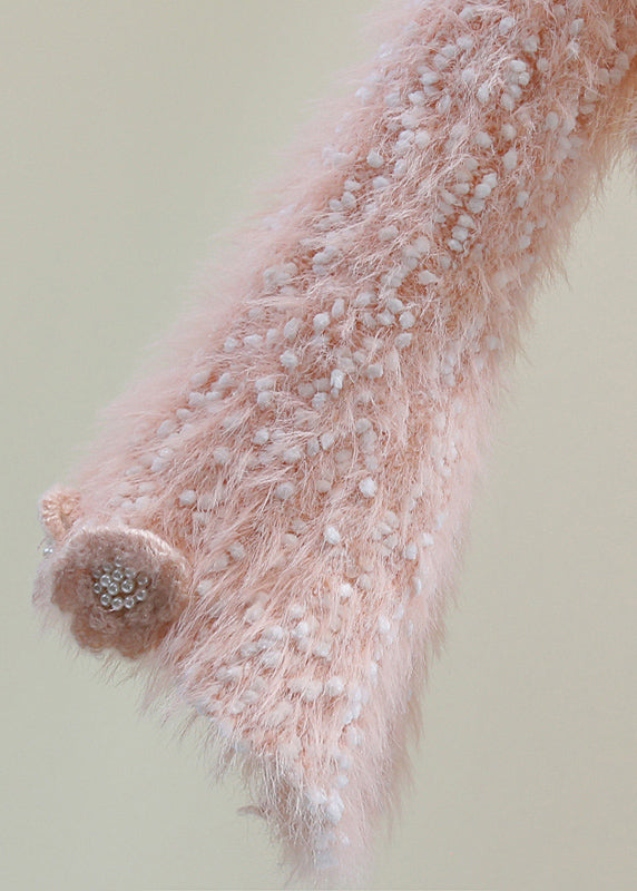 Pink O-neck Ma Hai Mao Cotton Knit Sweaters Winter