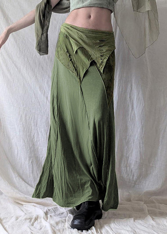 Green Asymmetrical Side Open Cotton Skirts Summer