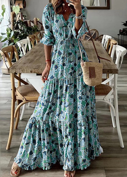 Cinched Print Exra Large Hem Cotton Ankle Dress Summer