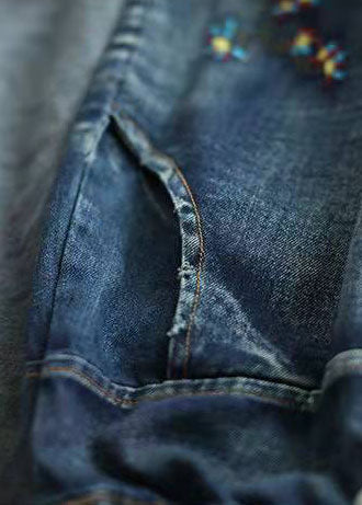 Dark Blue Embroidered Tasseled a Line Summer Skirts Denim
