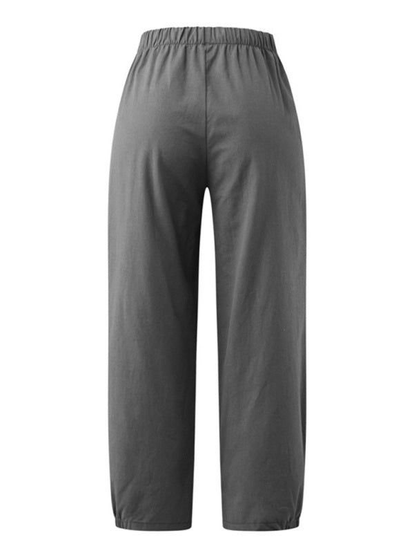 Loose Harem Pants High Waist Cotton Linen Cropped Pants Wide Leg Pants