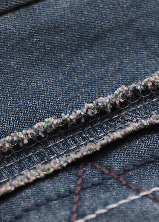 Blue Pockets Patchwork Elastic Waist Denim Harem Pants Spring