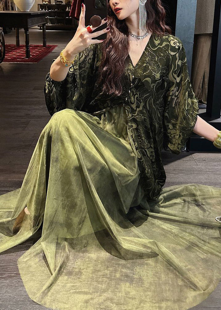 Green Tie Dye Vacation Maxi Dresses Spring
