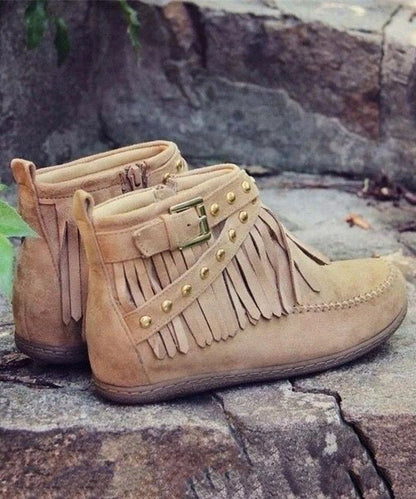 Brown Tassel Splicing Suede Ankle Boots