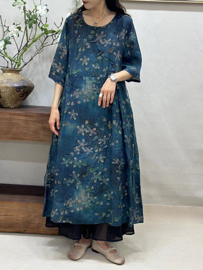 Summer Buckle Ramie Loose Dress