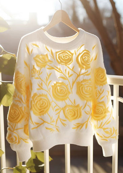 Yellow O Neck Cozy Knit Fall Sweaters
