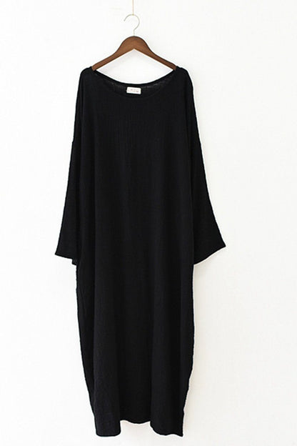 Fall Thin Black Linen Dresses Long Sleeve Linen Caftans Gown