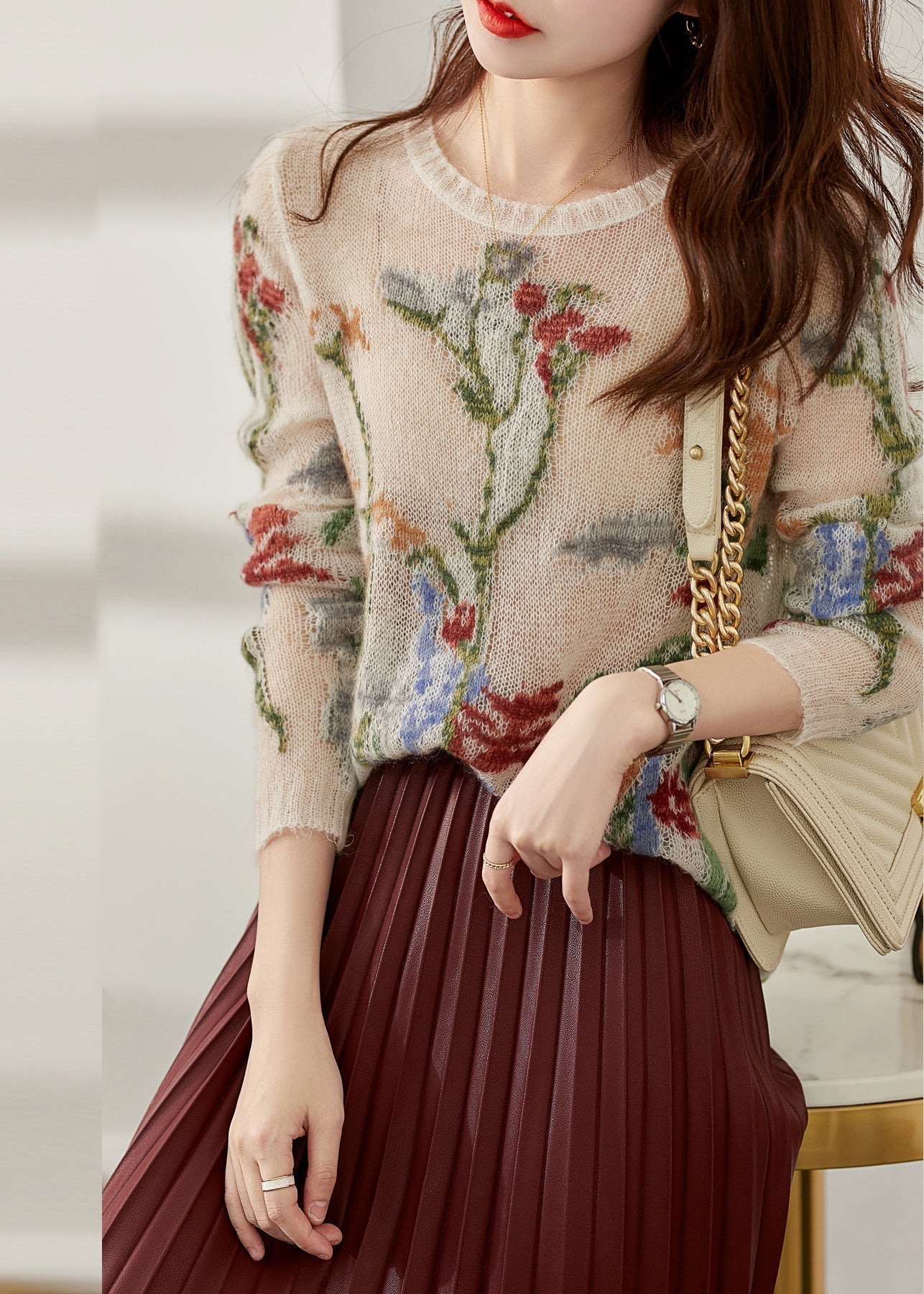 French O-neck Hollow Out Knit Sweaters Spring