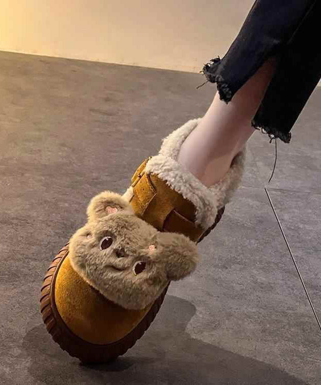 Splicing Boots Yellow Suede Fuzzy Wool Lined