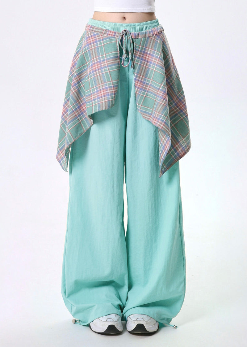Rose Elastic Waist Patchwork Exra Large Hem Cotton Pants Spring