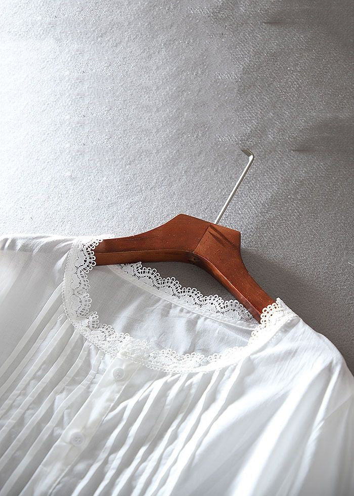 White Button Hollow Out Lace Patchwork Shirt Bracelet Sleeve