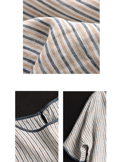 Summer Stripe Spliced Linen Shirt