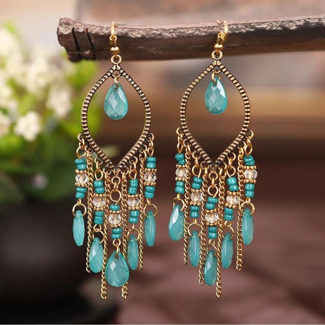 Blue Zirconia Mandala Dangling Earrings