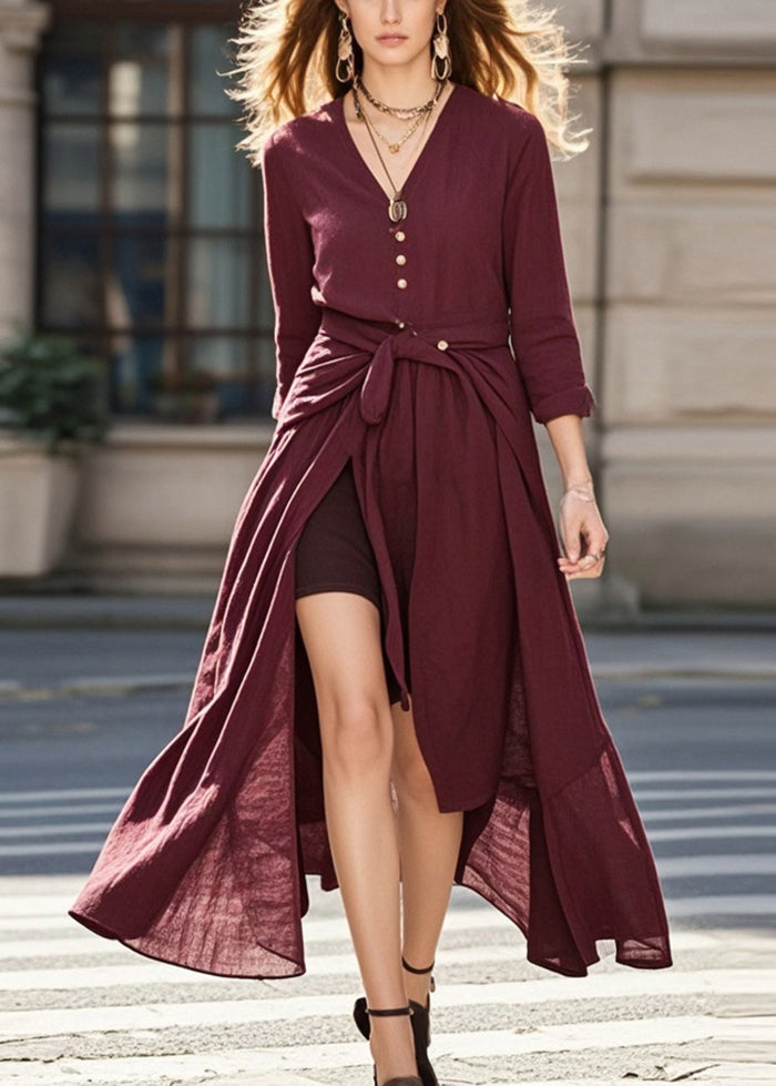 Mulberry Asymmetrical Tie Waist Cotton Dress Fall