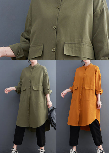 Yellow Pockets Button Cotton Shirts Coat Fall