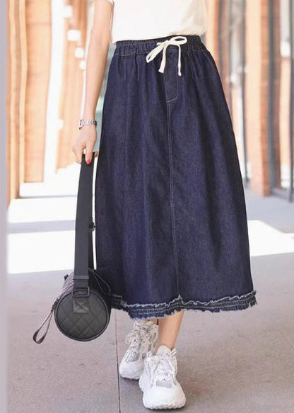 Light Blue Ruffled Elastic Waist Denim Skirt Summer
