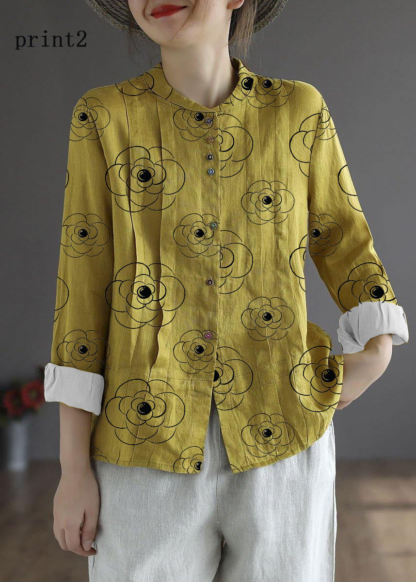 Yellow Button Fall Top Long Sleeve Linen