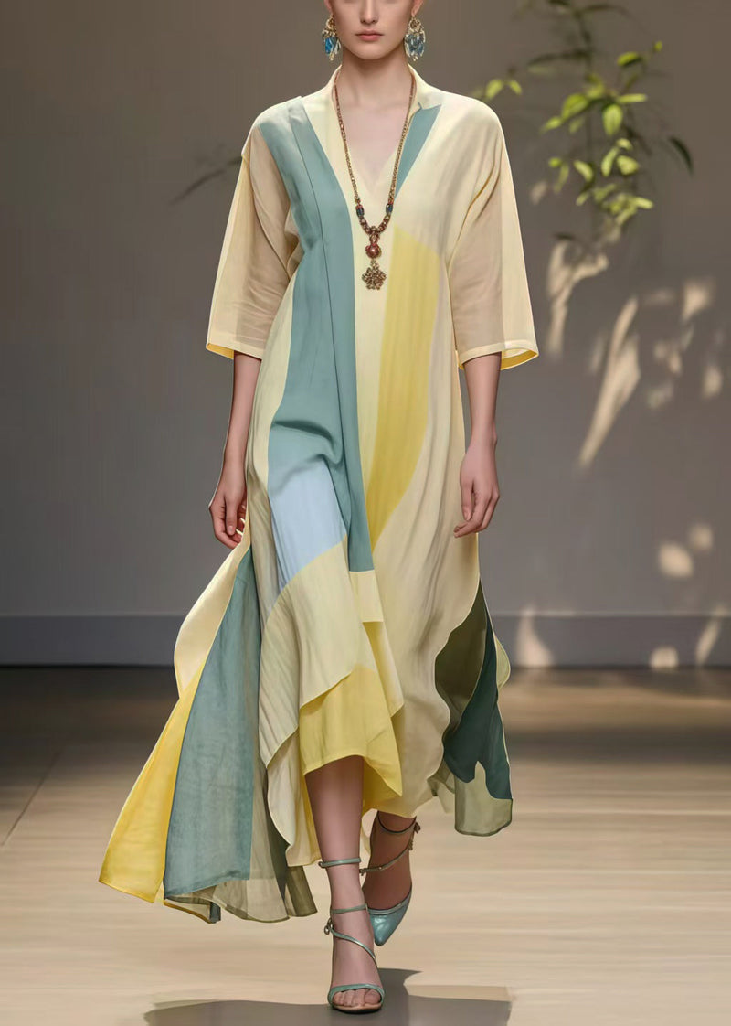 Yellow Asymmetrical Exra Large Hem Cotton Holiday Dress Summer