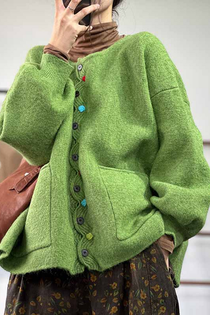 -fall Color Buttoned Warm Knit Cardigan