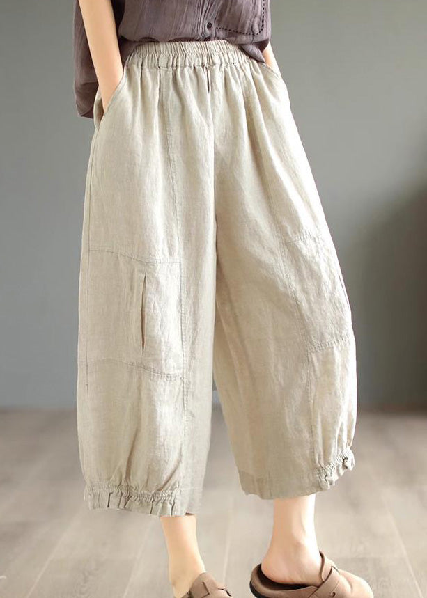 Diy Orange Ruffled Pockets Patchwork Linen Wide Leg Pants Summer