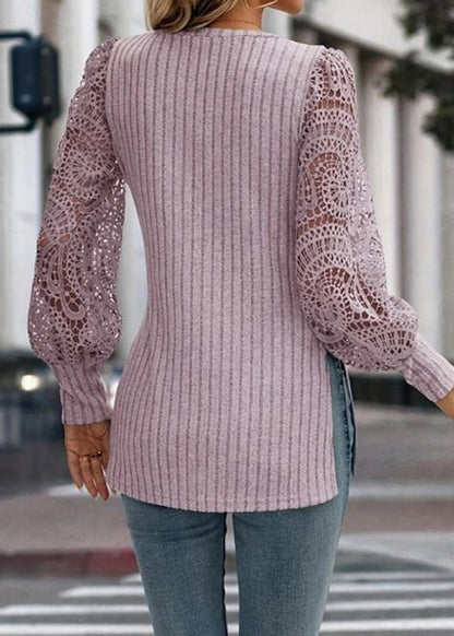 Grey V Neck Hollow Out Knit T Shirt Top Fall