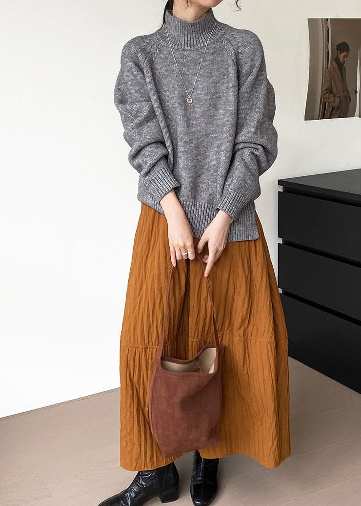Art Brown Patchwork Cotton a Line Skirt Spring