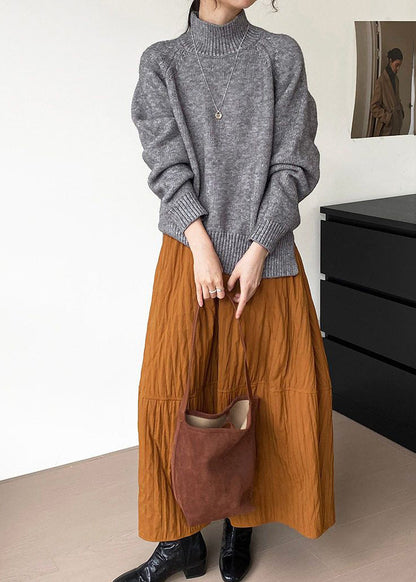 Art Brown Patchwork Cotton a Line Skirt Spring