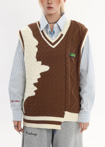 Brown Asymmetrical Warm Knit Sweater Tops Winter