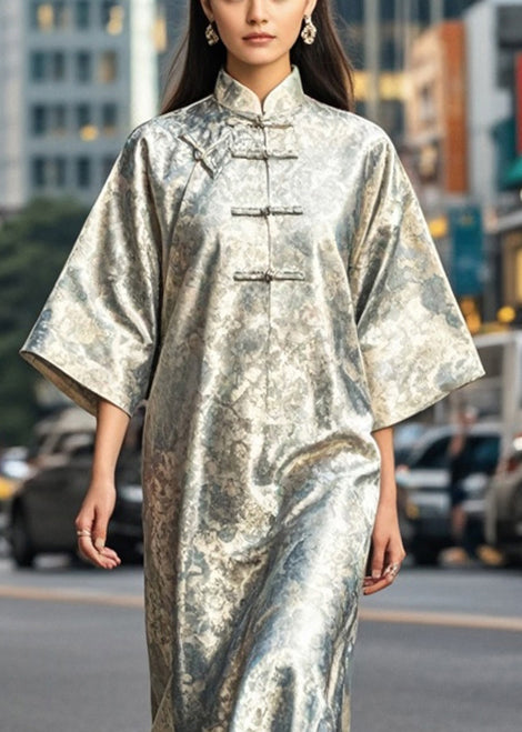 Diy Silvery Print Chinese Button Silk Oriental Dress Bracelet Sleeve