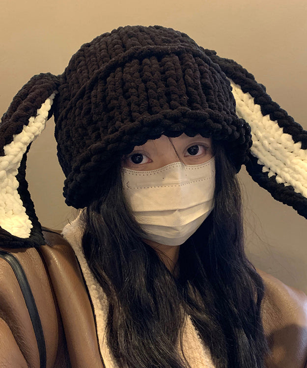 Stylish Black Rabbit Ears Thick Knit Bonnie Hat