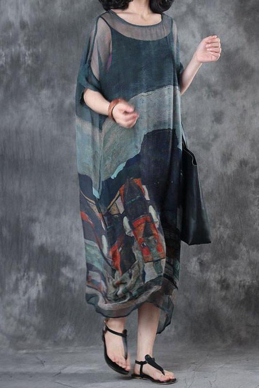 Limited Stock- Summer Short Sleeves Loose Prints Dress(two Pieces)