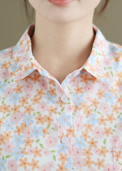 Pink Print Cotton Shirts Oversized Half Sleeve