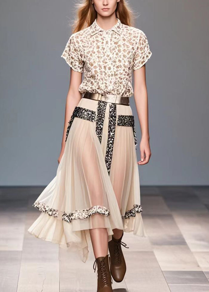 Beige Exra Large Hem Patchwork Silk Holiday Skirt Summer