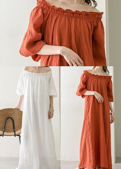Art Orange Cold Shoulder Cotton Holiday Dresses Summer