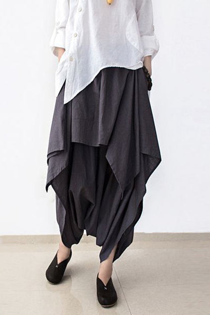 Cotton Wide Leg Pants Gray Trousers P4101