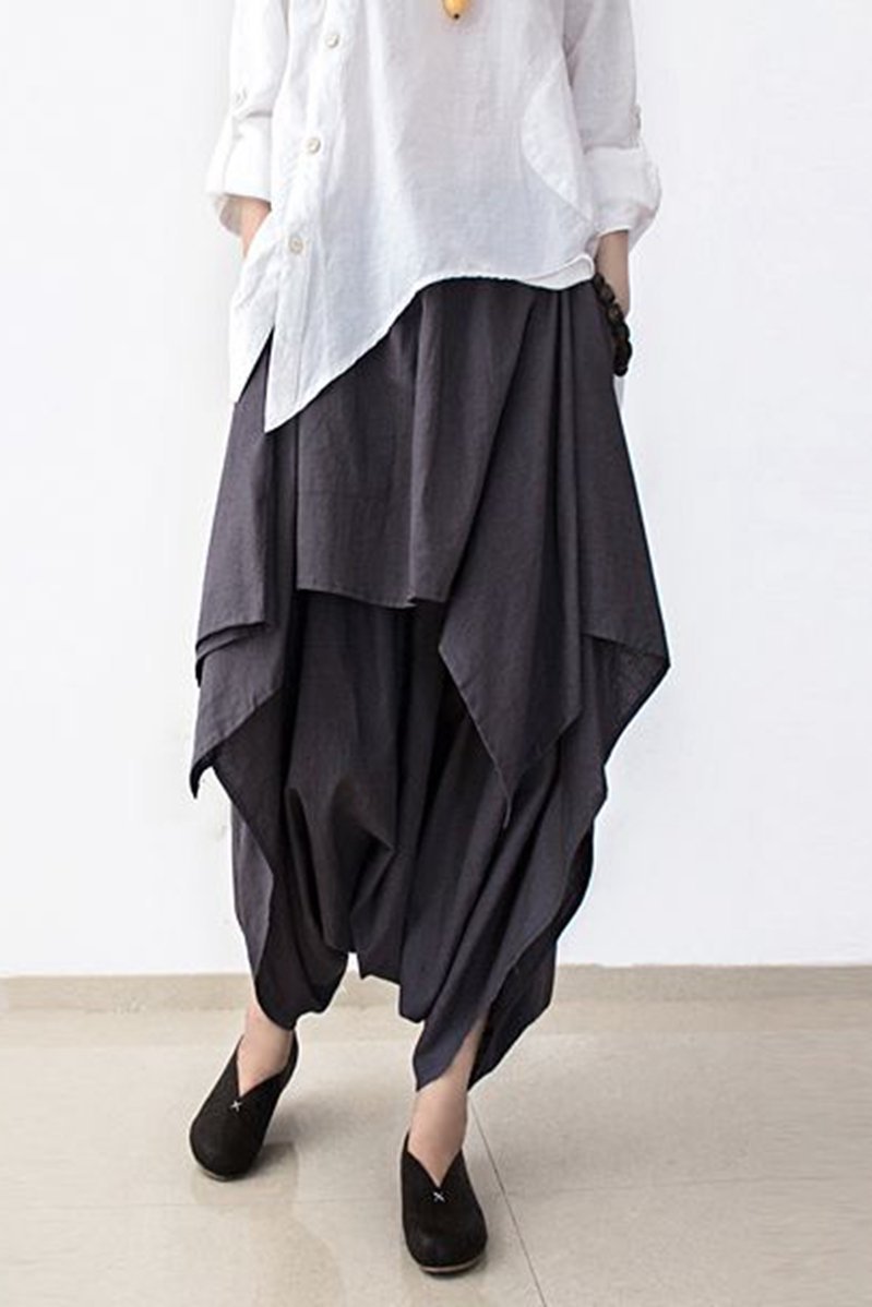 Cotton Wide Leg Pants Gray Trousers P4101