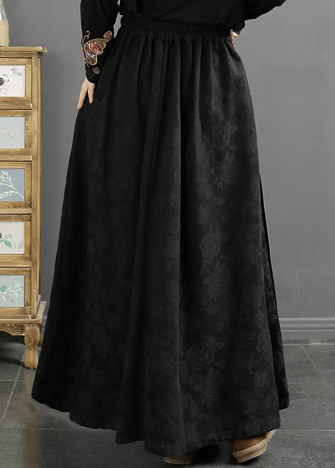 Chinese Style Yellow Edge Tasseled Embroideried Cotton Skirts Fall
